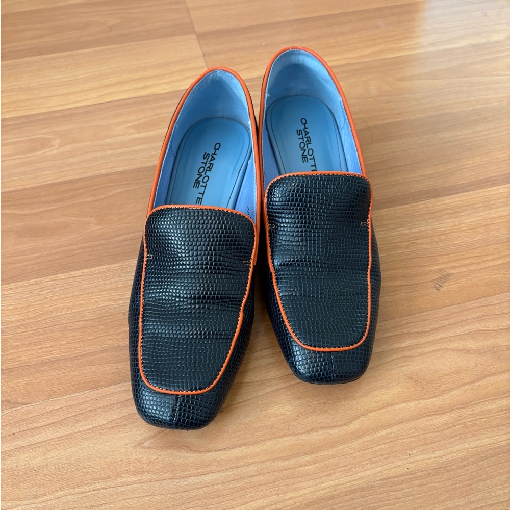 Charlotte Stone Navy and Orange Loafers